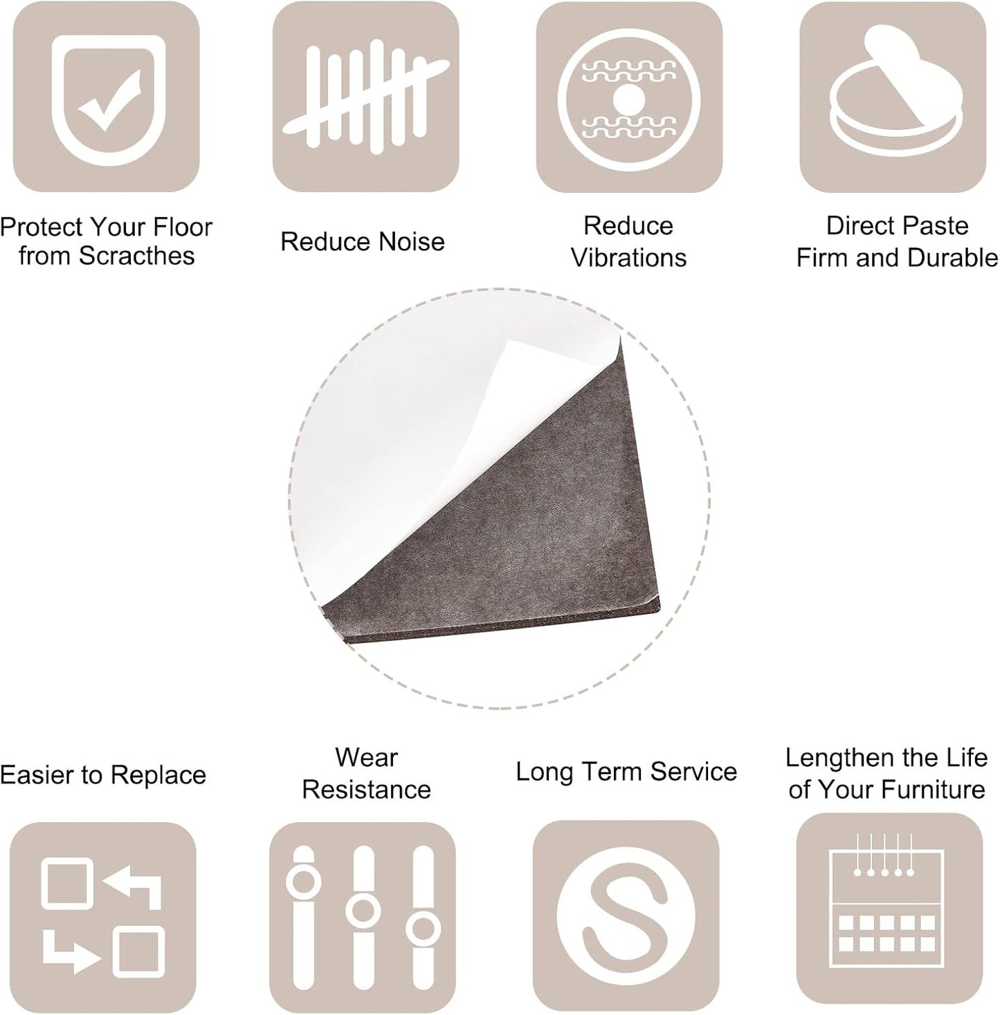 uxcell Felt Furniture Pads, 1.5-inch x 1-inch Self Adhesive Cuttable Anti Scratch Square Floor Protectors for Furniture Legs Hardwood Floor, Brown 16Pcs