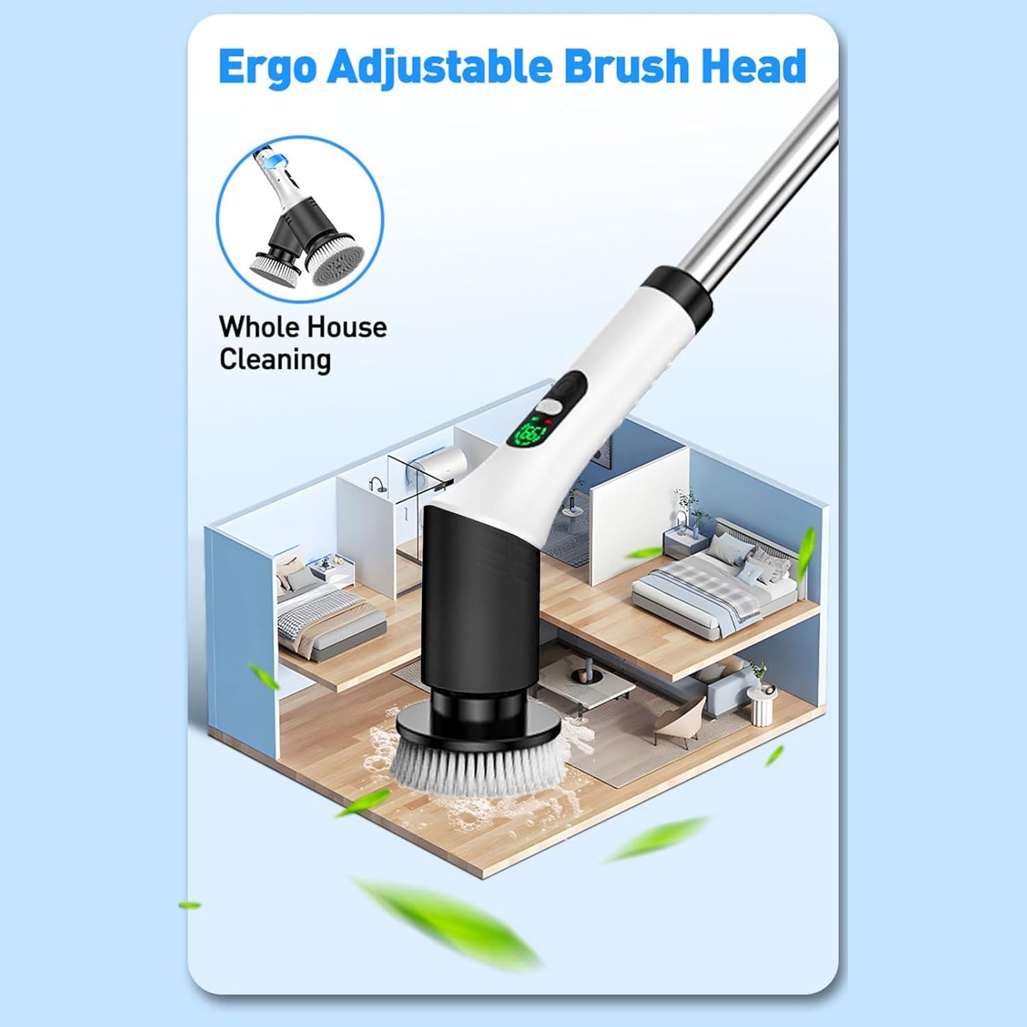 Weytoll Electric Spin Scrubber, IPX65 400/450rpm Electric Cleaning Brush Kit with Extendable Handle and 9 Interchangeable Heads Multifunctional Handheld Cordless Scrubber for Kitchen Bathroom