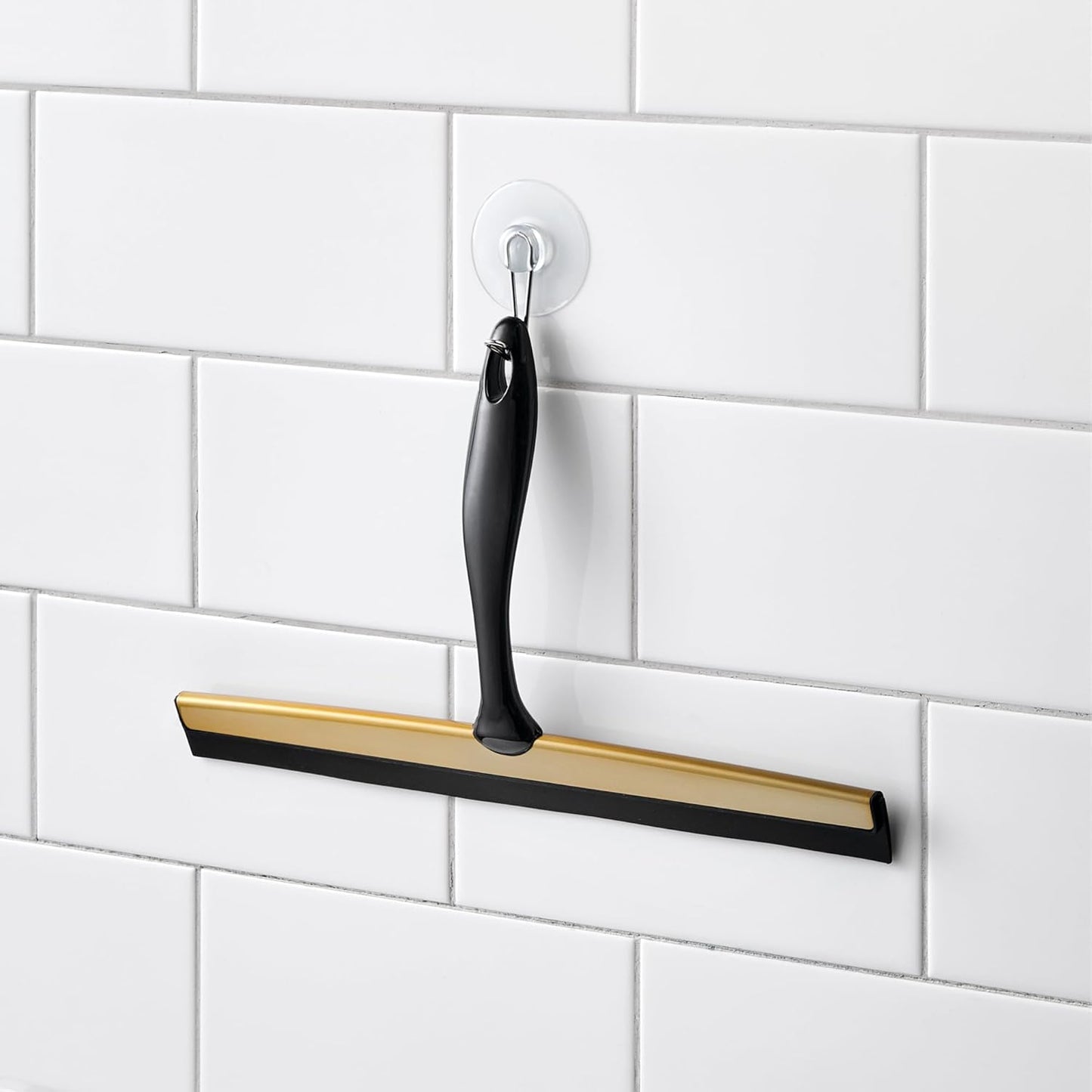 iDesign Zia Metal and Plastic Bathroom Squeegee for Shower, Glass Doors, Floors, Mirrors, with Suction Hook Holder , 12 Inches, Clear and Stainless Steel