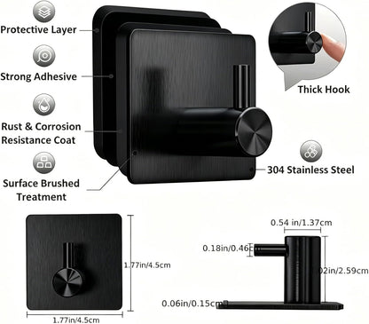 4pcs, Adhesive Heavy Duty Wall Hooks, Waterproof Stainless Steel Hooks, Wall Mount, Black