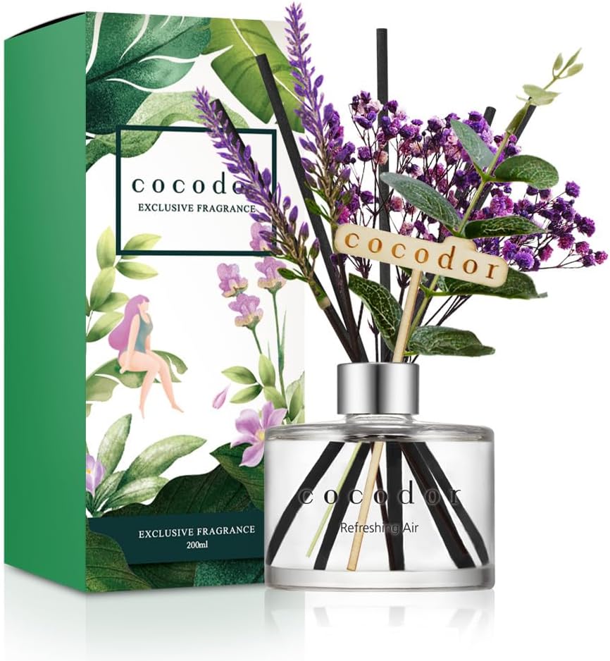 COCODOR Flower Reed Diffuser Set / 6.7oz / Cashmere Vanilla/Scent Diffuser with Sticks Home Fragrance Reed Diffuser for Bathroom Shelf Decor