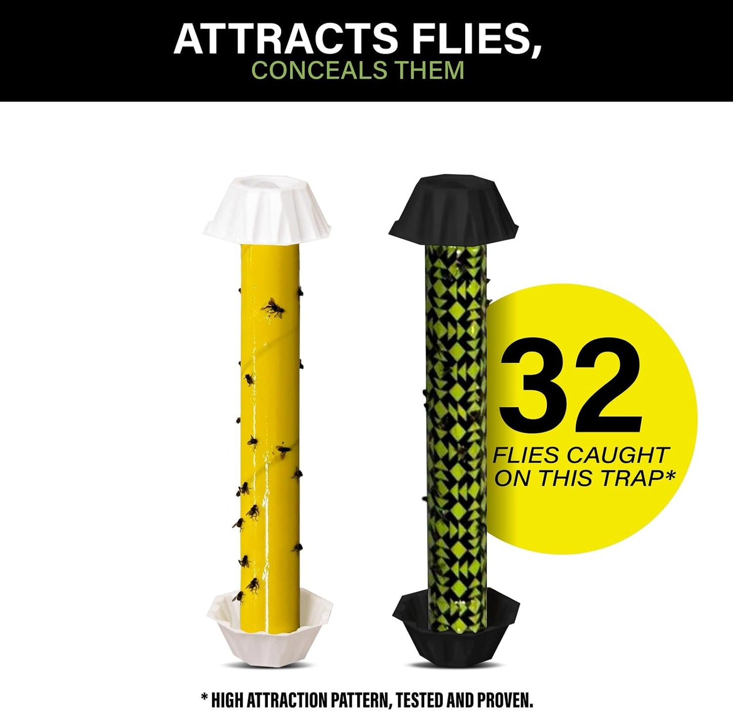 Catchmaster Fly Stick 4-Pack, Sticky Hanging Fly Traps Indoor & Outdoor | High-contrast design attracts and hides flies; Unscented; Captures flies, gnats & insects; Heavy duty glue; Hang or stand