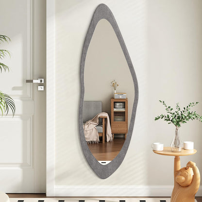 AAZZKANG Irregular Wall Mirror Full Length Black Wood Framed Large | 47"x20" Asymmetrical Full Body Mirrors for Bedroom Living Room Entryway