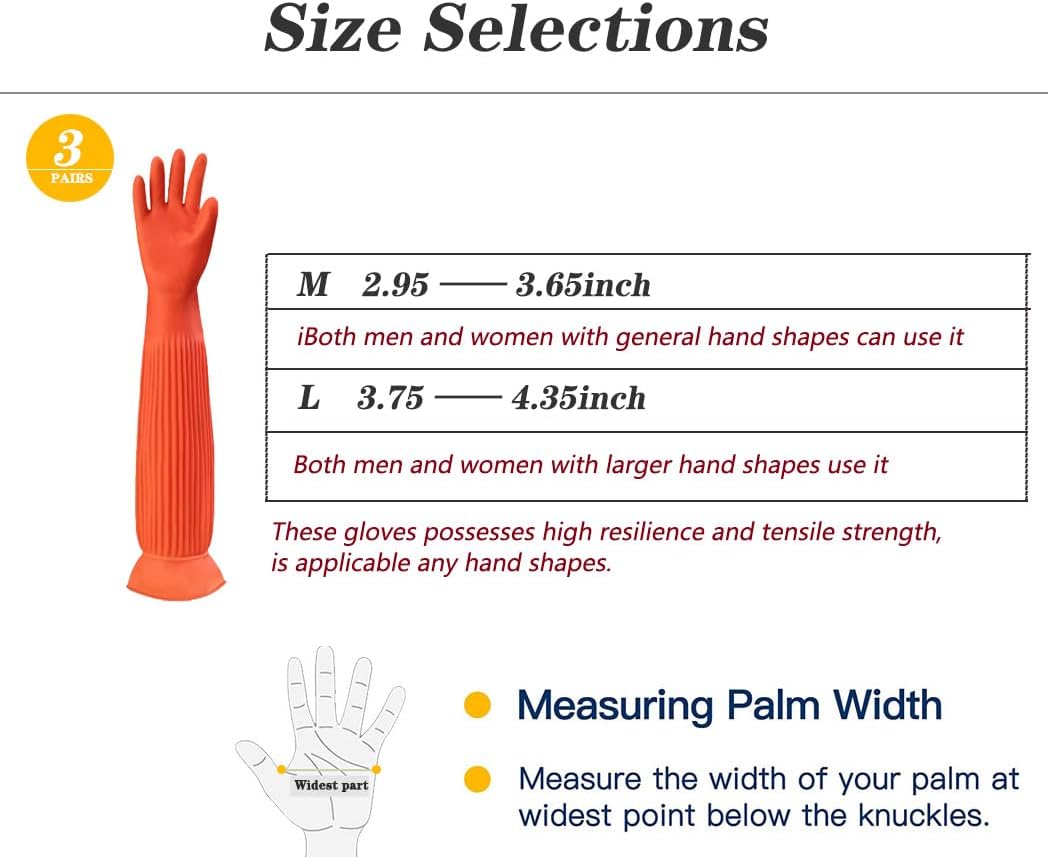 3 Pairs Household Extra Long Kitchen Gloves for Washing Dishes，20.05inches Rubber Cleaning Gloves，Reusable Latex Living Wash Gloves，Long Sleeves(Large, Red)