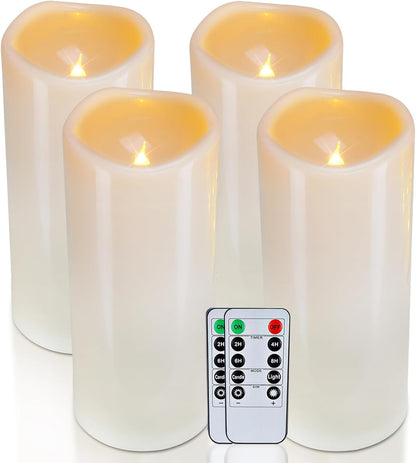 Homemory 6" 8" 10" x 4" Waterproof Outdoor Flameless Candles, Battery Operated Flickering LED Pillar Candles with Remote and Timers for Indoor, Plastic, Ivory White