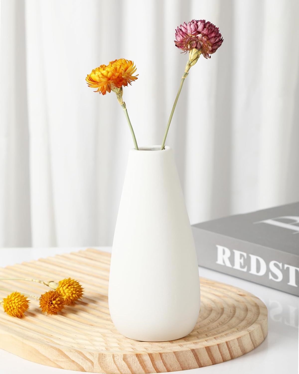 YANLING 6 Pack White Vase Small Ceramic Vases for Decor, Bud Vases | for Centerpieces White Vases for Flowers Boho Home Decor, Pampas Grass Dried Flowers Vases