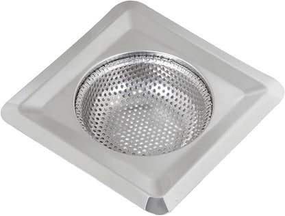 4.3 Inch Square Stainless Steel Sink Strainer Basket, Fine Mesh Drain Hair Catcher & Food Debris Filter for Kitchen, Bathroom & Utility Sink