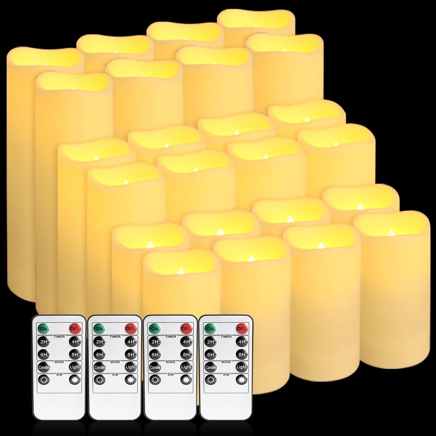 Enpornk Flameless Battery Operated Outdoor Waterproof Set of 12(D: 3" x H: 3" 4" 5" 6") Pillar LED Candles with 10-Key Remote and Cycling 24 Hours Timer