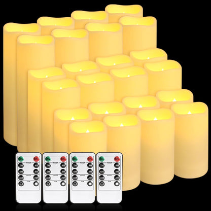 Enpornk Flameless Battery Operated Outdoor Waterproof Set of 12(D: 3" x H: 3" 4" 5" 6") Pillar LED Candles with 10-Key Remote and Cycling 24 Hours Timer