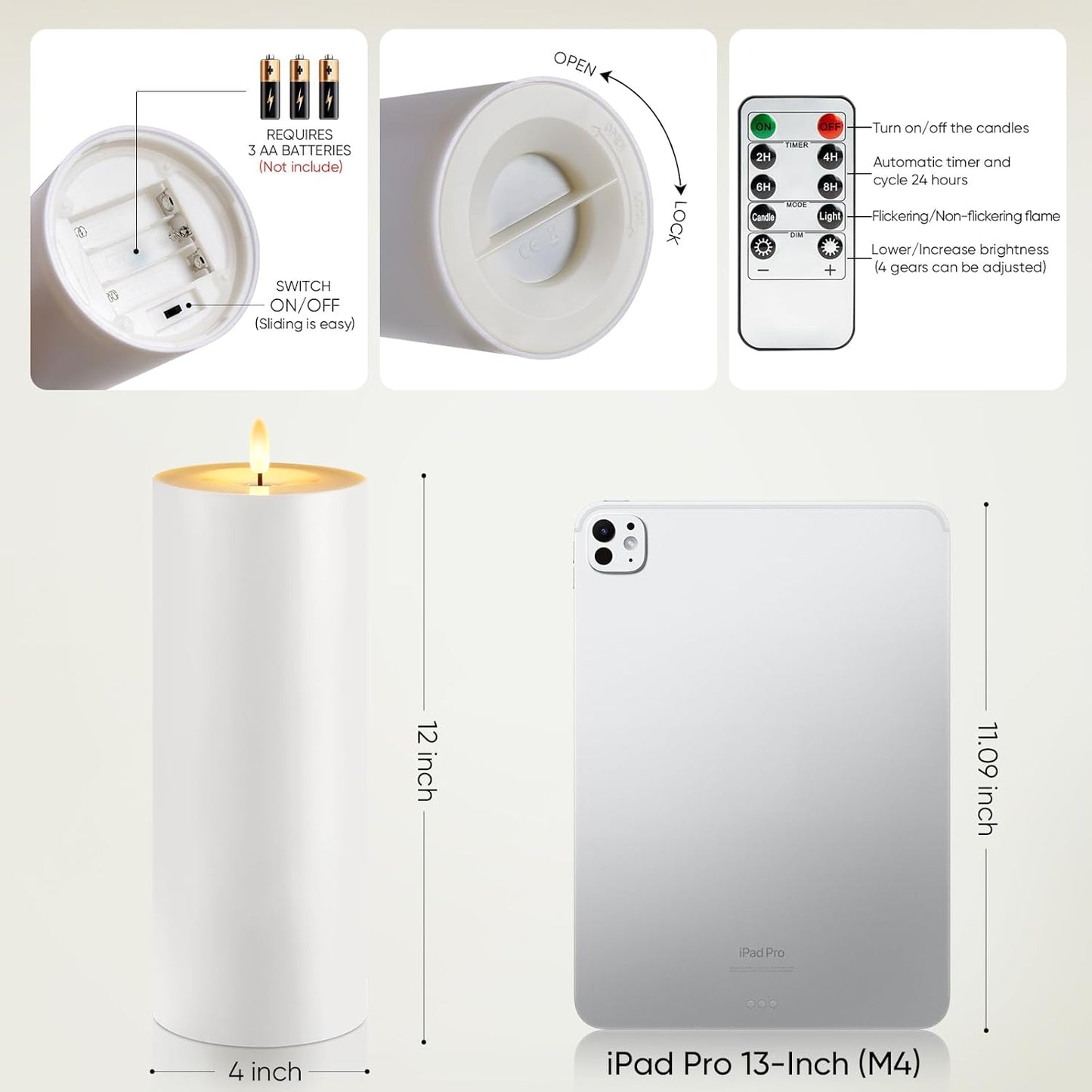 Raycare 3"x2.5" White Outdoor Waterproof Flameless Candles with Remote and Timer, Realistic LED Candles, Battery Operated Electric Fake Pillar Candles for Porch, Patio, Garden, Set of 2