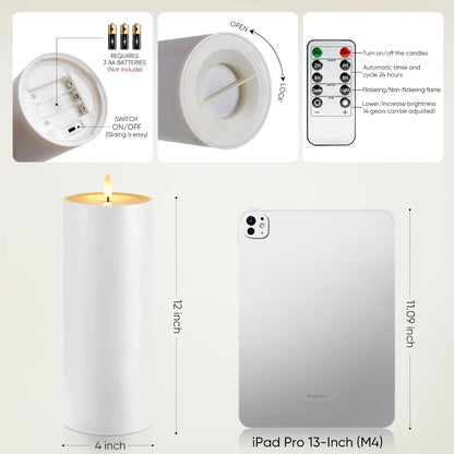 Raycare 3"x2.5" White Outdoor Waterproof Flameless Candles with Remote and Timer, Realistic LED Candles, Battery Operated Electric Fake Pillar Candles for Porch, Patio, Garden, Set of 2
