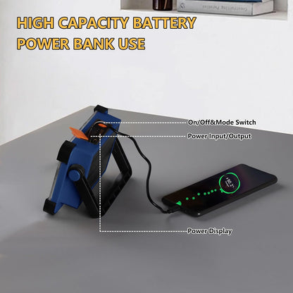 120W Solar Rechargeable Work Light, 144 LED 10000LM Portable Flood Light with Stand, IP66 Waterproof 4 Modes LED Job Site Lighting Flashlights for Mechanic Camping Fishing Car Repair
