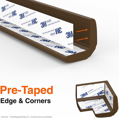 Roving Cove PreFit Fireplace Edge Corner Protector, Extra-Wide 9ft Edge 2 Corners, Pre-Taped 3M Adhesive, Baby Proofing Bumper Guards, Coffee Brown
