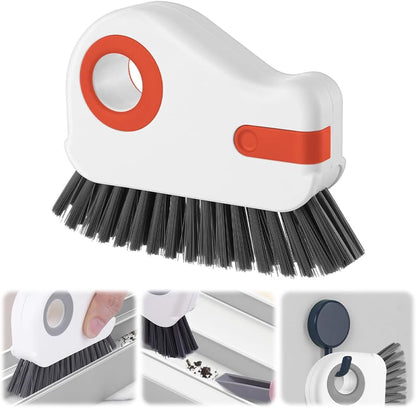 2 in 1 Groove Cleaning Brush, Window Track Cleaning Tools, Multifunction Window Track Cleaner with Hard Bristle and Hidden Scraper, Crevice Brush for Sliding Door Track, Window Seal, Sill (Gray)