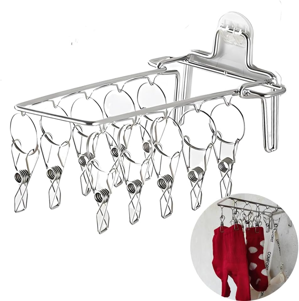 OULIGET Wall Hanging Folding Socks Clip, Bathroom Balcony Folding Clothes Hanger,Sock Hanger for Drying Towel Bra Underwear Sock Clip,10 Clips