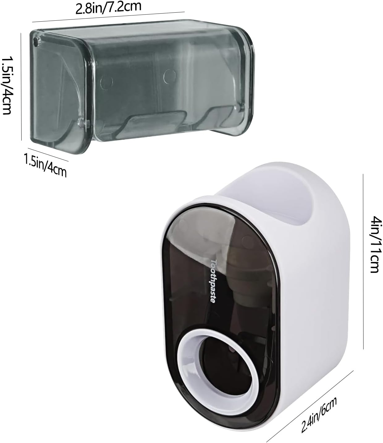 Wall-Mounted Toothbrush Holder with Cover, 2-Slot Organizer, Self-Adhesive Hanger, Automatic Toothpaste Dispenser for Bathroom/Shower