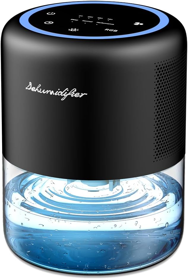 44oz(1.3L) Small Dehumidifier for Home, Auto-Off Quiet Portable Dehumidifier with 3 Modes, 10 Color Lights, 4 Timer Settings for Bedroom Bathroom Closet, Black(215 sq.ft)