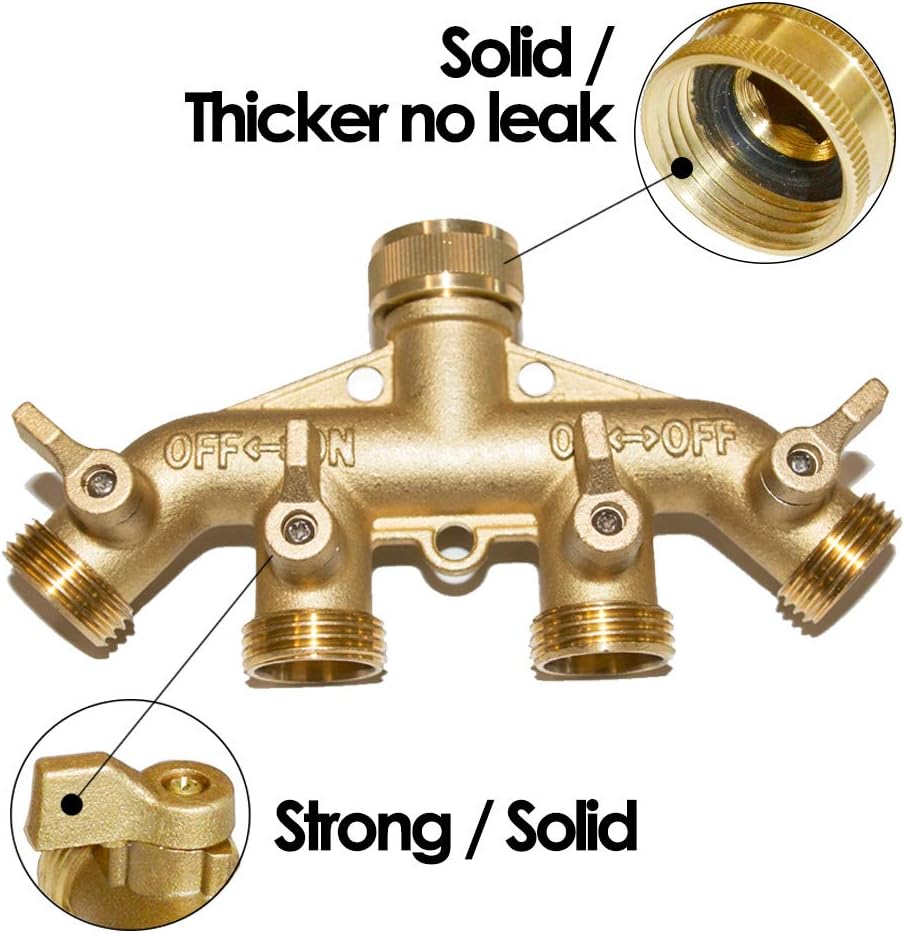 HQMPC Hose Splitter Garden Hose 3 Way Valve Brass Hose Splitter with Solid Long Handle Hose Spigot Splitter 3 Way Valve 3/4" GHT Thread