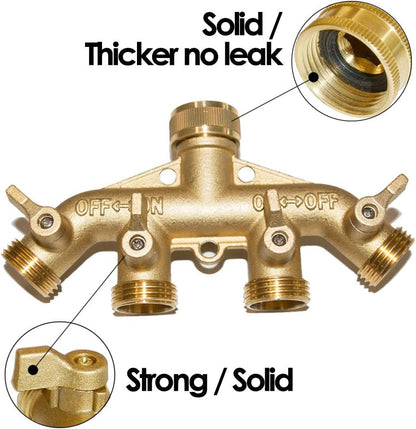 HQMPC Hose Splitter Garden Hose 3 Way Valve Brass Hose Splitter with Solid Long Handle Hose Spigot Splitter 3 Way Valve 3/4" GHT Thread