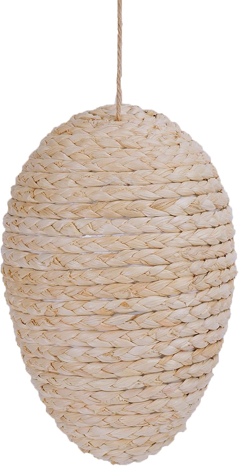 Brownlily Woven Corn Husk Wasp Nest - Sturdy Foam Core Holds Shape, Waterproof Hanging Hornet Deterrent for Patio, Garden, Porch - Rope Woven