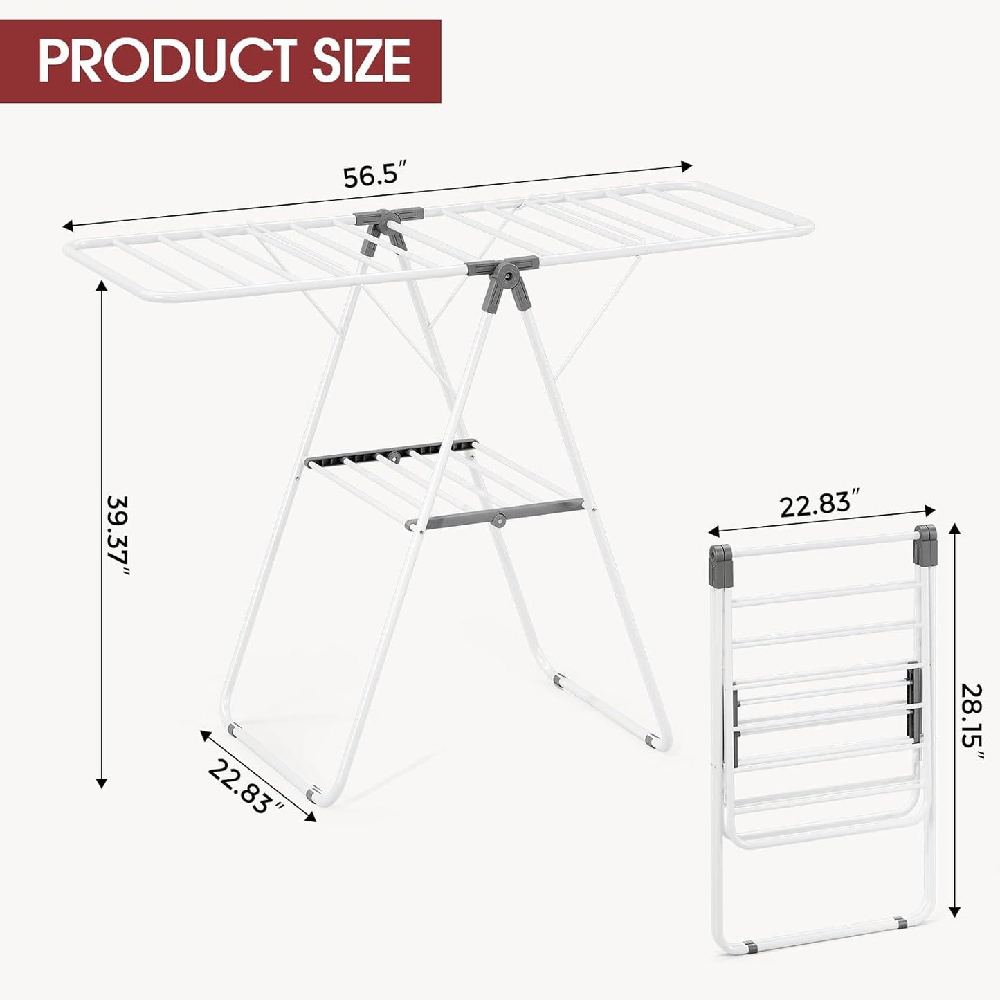 APEXCHASER Large Stainless Steel Clothes Drying Rack, Drying Rack Clothing with Height-Adjustable, Foldable Gullwings Laundry Rack, Indoor Outdoor Use, No Assembly,Black
