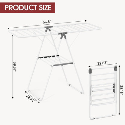 APEXCHASER Large Stainless Steel Clothes Drying Rack, Drying Rack Clothing with Height-Adjustable, Foldable Gullwings Laundry Rack, Indoor Outdoor Use, No Assembly,Black