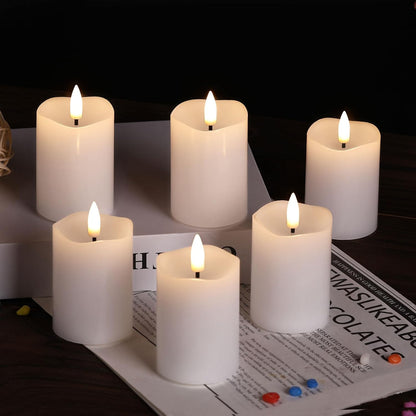 Ivory Flameless Votive Candles with Remote Batteries, Small 2x3 inch LED Wax Pillar Candles Flickering Set of 6