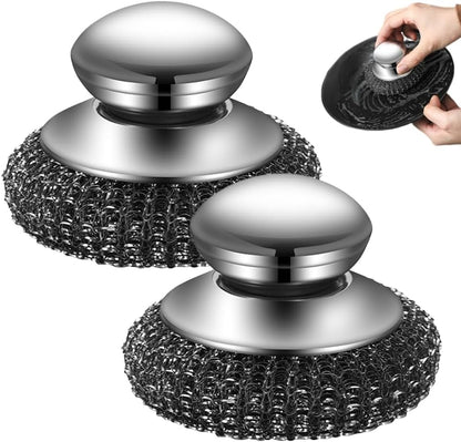 Steel Wool Scrubber with Handle, Upgrade Heavy Duty Stainless Steel Dish Scrubber for Cleaning Dishes, Iron Pots, Stoves, Kitchen Sink (1 pcs)
