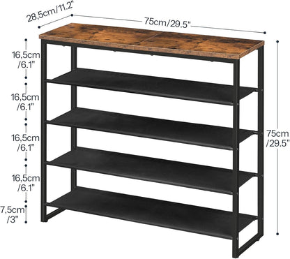 HOOBRO Shoe Rack, 4 Tier Shoe Storage Organizer with 3 Oxford Fabric Shelves and Top Panel, Holds 12-16 Pairs of Shoes for Entryway and Closet, Industrial, Rustic Brown BF47XJ01G1