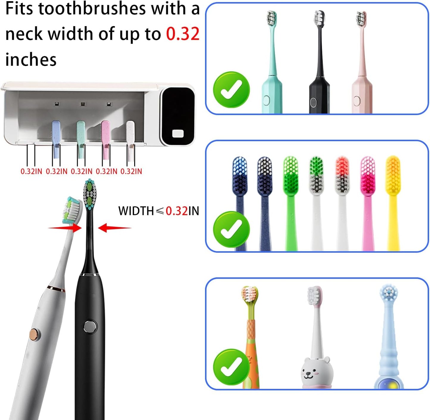 Toothbrush Cleaner with 5 Slots, Rechargeable Wall Mounted Toothbrush Holders for Bathroom Family, No Drilling Smart Timer Function Auto Cleaning, Birthday Gift Pick