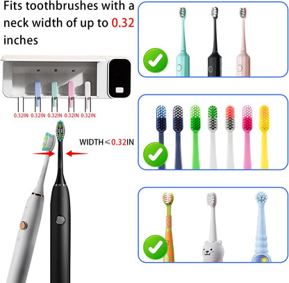 Toothbrush Cleaner with 5 Slots, Rechargeable Wall Mounted Toothbrush Holders for Bathroom Family, No Drilling Smart Timer Function Auto Cleaning, Birthday Gift Pick