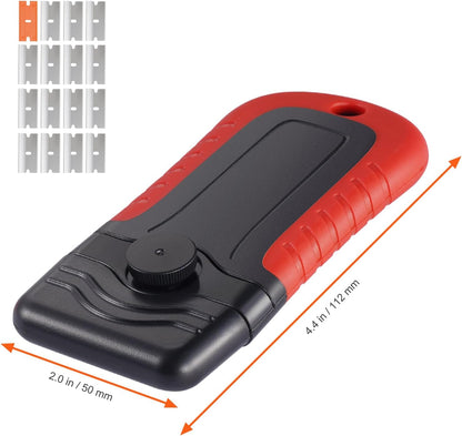 Happybuy Razor Blade Scraper, 15 Extra Blades, Locking Scraper Tool with Security Cap, Carbon Steel and POM Blades, for Cleaning Labels, Stickers, Decals, Paint from Glass Window Stovetop Cooktop Oven