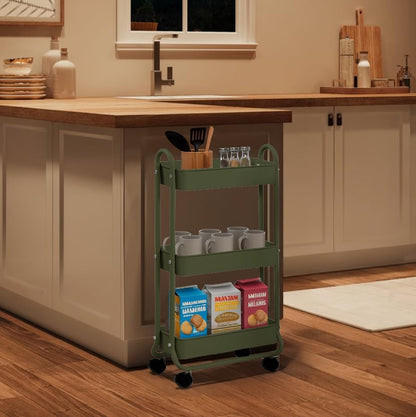 SunnyPoint Slim Rolling Storage Cart, 3 Tier Bathroom Storage Organizer Bathroom, Laundry Utility Cart (White)