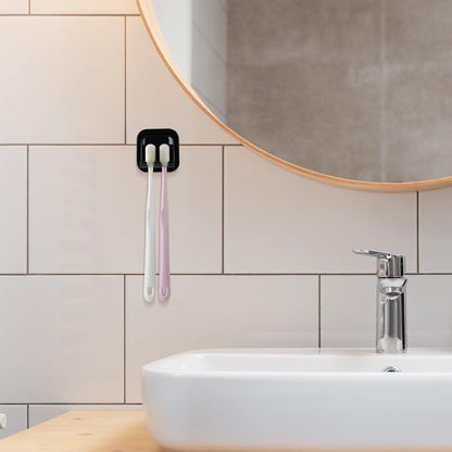 2 PCS Self-Adhesive Toothbrush Holders Wall Mounted, Water Proof Toothbrush Hook, 3 in 1 with Toothbrush Hanger Toothpaste Holder and Gargle Cup Holder for Bathroom Shower (White)