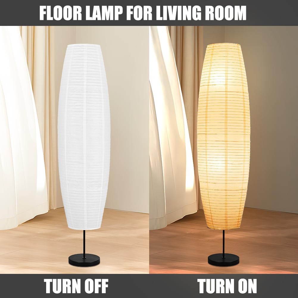 57 Inch Paper Floor Lamp, Paper Lantern Floor lamp, Paper Standing Lamp, Rice Paper Lamp, Ambient Lighting Lamp for Living Room Bedroom Dining Room