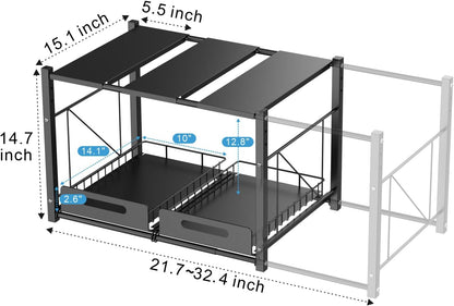 iSPECLE Extendable Under Sink Organizer - 2 Tier Expandable Under Cabinet Organizer Shelf with Height Adjustable Add Extra Space and Easy Access for 22" to 32" Wide Sink Cabinet, Black