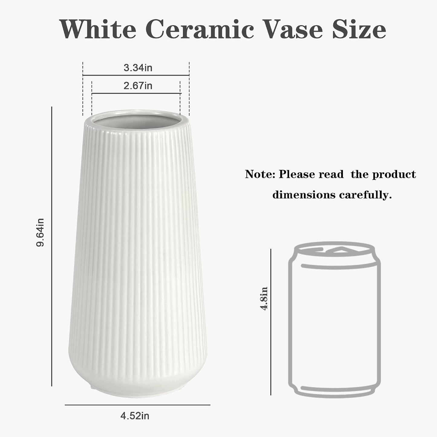 White Ceramic Vase, GUKJOB Small Cute Flower Vase for Pampas Grass, Home, Living Room, Dining Table, Farmhouse, Office Decor, Bedroom, Table, and Kitchen Shelf (White- 2PCS)