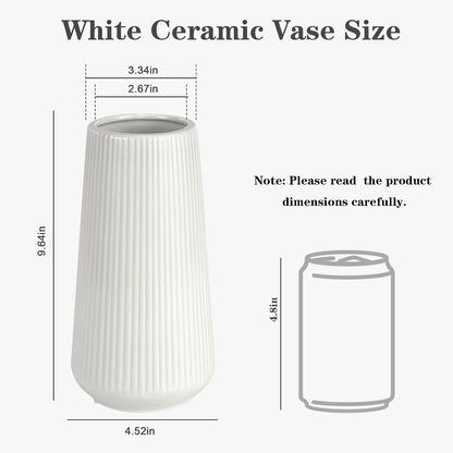 White Ceramic Vase, GUKJOB Small Cute Flower Vase for Pampas Grass, Home, Living Room, Dining Table, Farmhouse, Office Decor, Bedroom, Table, and Kitchen Shelf (White- 2PCS)