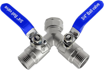 Beduan 304 Stainless Steel Hose Splitter 2 Way Y Garden Hose Bib Splitter with Long Handle Water Hose Ball Shut Off Valve 3/4 GHT Threaded