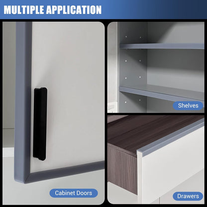 Slimline Cabinet Door Edge Protector, 3/4" Self Adhesive Peel and Stick Rubber Edge Guards, Flexible U Shaped Strips for Kitchen & Garbage Drawer Fronts, Edge Trims for Desks and Shelfves, Black, 10Ft