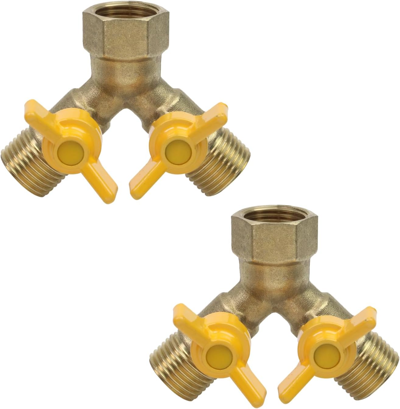 2 Way 3/4 Inch Brass Water Hose Splitter, Washing Machine Splitter Garden Hose Splitter Y Splitter Garden Hose Connectors Adapter Double Tap Dual Faucet Connector