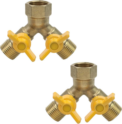 2 Way 3/4 Inch Brass Water Hose Splitter, Washing Machine Splitter Garden Hose Splitter Y Splitter Garden Hose Connectors Adapter Double Tap Dual Faucet Connector