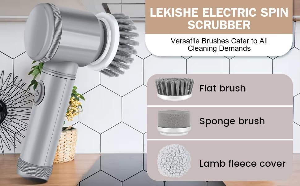 Electric Spin Scrubber, Cordless Bathroom Cleaning Brush IPX6 Waterproof with 6 Replaceable Heads, Power Scrubber for Bathtub, Tiles, Car Wash, Kitchen & Multi-Surface Home Cleaning