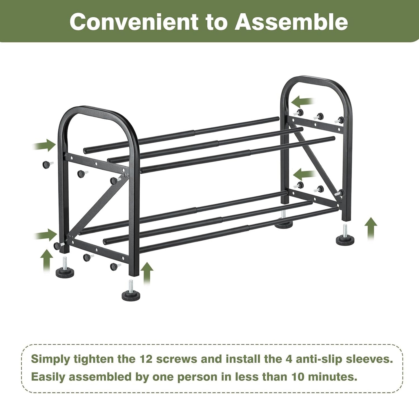 4-Tier Expandable Shoe Rack, Stackable and Adjustable Shoes Organizer Storage Shelf, Sturdy and Durable Metal Structure Free Standing Shoe Rack for Closet Entryway Doorway