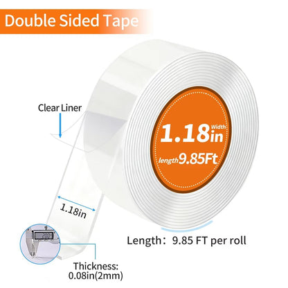 Double Sided Tape Heavy Duty Removable Nano Tape for Walls, Used for Carpet, Poster, Picture Hanging, Outdoor Multifunctional Mounting Tape (Clear, 1.18In x 9.85FT 1Pack)