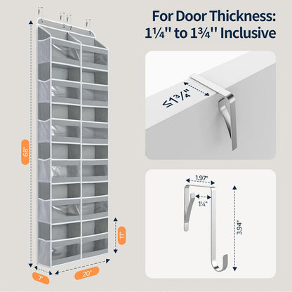 Yecaye 5-Tier Over The Door Organizer Dual-Column, 80lbs Load Over The Door Storage of 10 Compartments, Heavy Duty Door Organizer Hanging for Bedroom Closet Dorm Bathroom Pantry, Grey 1 Pack
