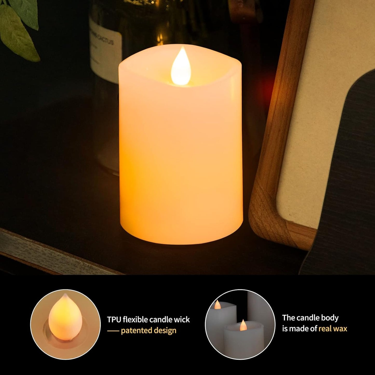 3x3 Flickering Flameless Candles Set of 2, 2AA Battery Life 600 Hours Battery Candles Flickering with Timer,3 inch Flameless Candles with Remote for Indoor/Outdoor, Ivory