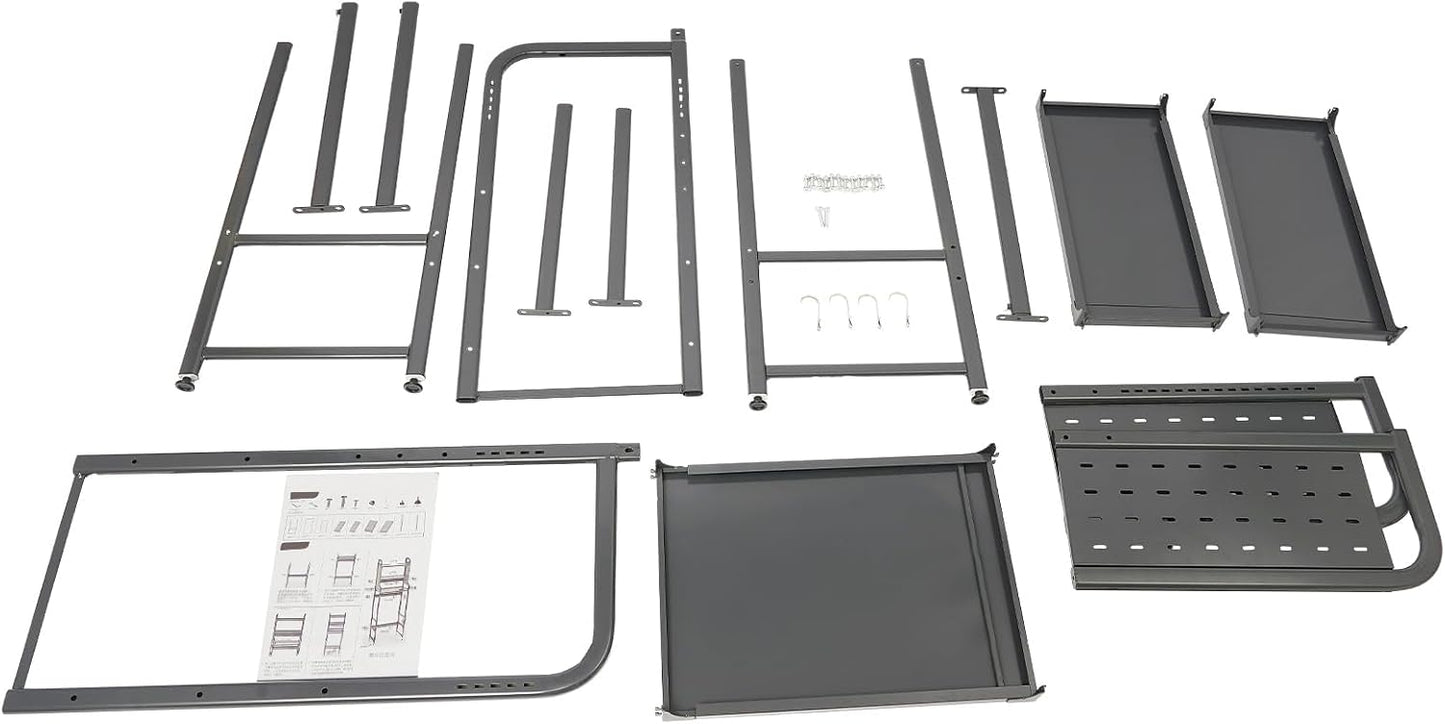 Over The Washer and Dryer Storage Shelf with Adjustable Shelf, 3 Tiers Expandable Over Toilet Storage Rack with Hooks Laundry Organizer Standing Shelf Gray for Laundry Room Bathroom
