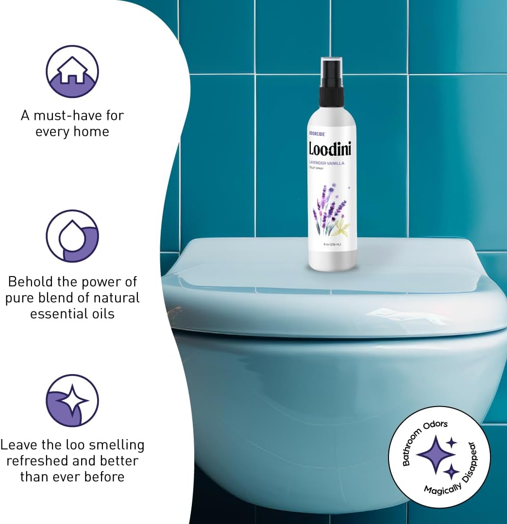 Odorcide Loo-Dini Lavender Vanilla 8oz Toilet Spray & Bathroom Spray – Use This Bathroom Spray Odor Eliminator Before You Go – Poop Spray For Toilet and Bathroom Air Freshener & Bathroom Deodorizer