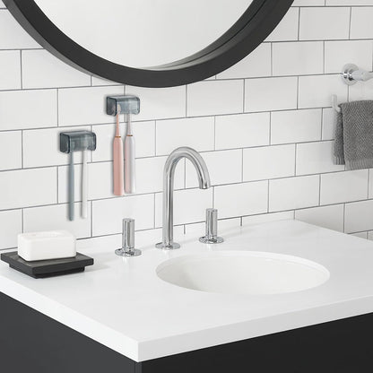 5 Slots Toothbrush Holder Wall Mount with Cover, Self Adhesive Toothbrushes Storage Organizer Perfect for Dorm Bathrooms and Shower, Holds 5 Toothbrushes. (White)
